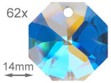 Kristall Oktagon 14mm 1-loch Crystal AB 30%PbO VE62